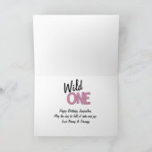 Wild One Girl First Birthday Jungle Animals Foto Karte (Innenseite)