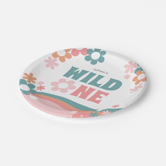 Wild One Girl First Birthday Party Teller (Schrägansicht)