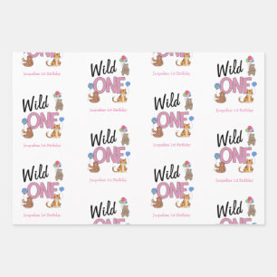 Wild One Girl First Birthday Safari Jungle Animals Geschenkpapier Set
