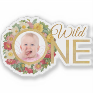 Wild One Girl Foto Rose Wreath Aufkleber
