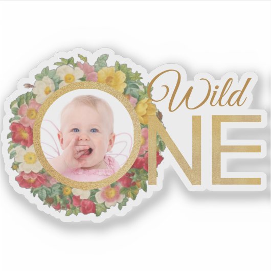 Wild One Girl Foto Rose Wreath Aufkleber (Vorderseite)