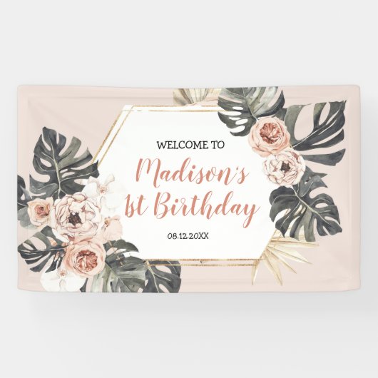 Wild One Girl Leopard Print Birthday Große Banner (Horizontal)