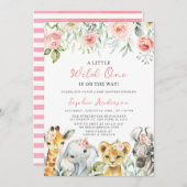 Wild One Girl Safari Jungle Animals Kinderdusche Einladung (Vorne/Hinten)