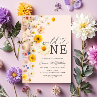 Wild One Girl Wildblume 1. Geburtstag Einladung