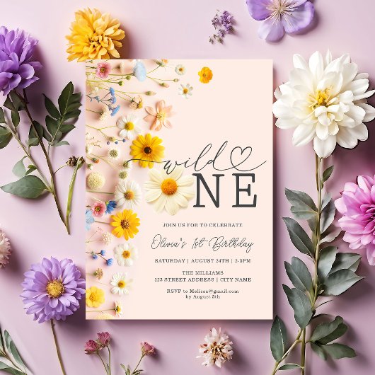Wild One Girl Wildblume 1. Geburtstag Einladung