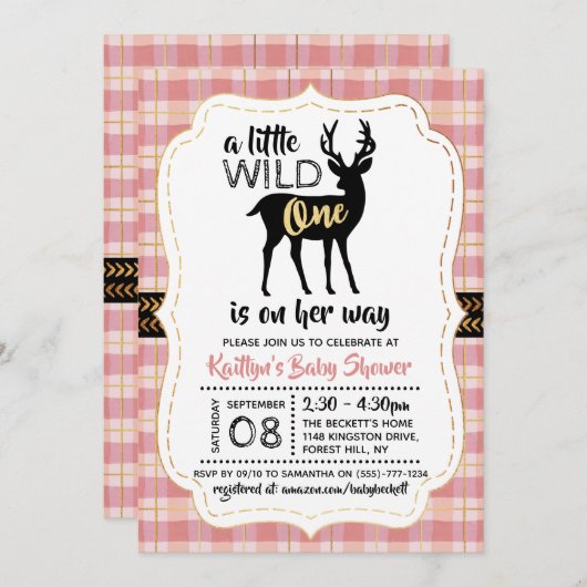 Wild One Girls Baby Shower Einladung (Vorne/Hinten)