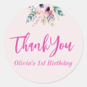 Wild One Girl's First Birthday Danke Runder Aufkleber (Vorderseite)