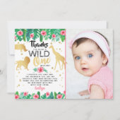 Wild One Girls First Birthday Foto Dankeskarte (Vorderseite)