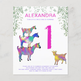 Wild One Girls Goats 1. Geburtstag Party Budget Flyer