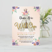 Wild One Glitzer Girl's 1. Geburtstag Einladung (Stehend Vorderseite)