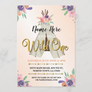 Wild One Glitzer Girl's 1. Geburtstag Einladung