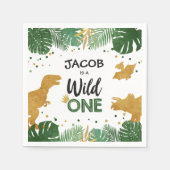 Wild One Gold Dinosaur Boy Birthday Safari Serviette (Vorderseite)
