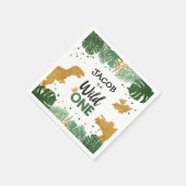 Wild One Gold Dinosaur Boy Birthday Safari Serviette (Ecke)