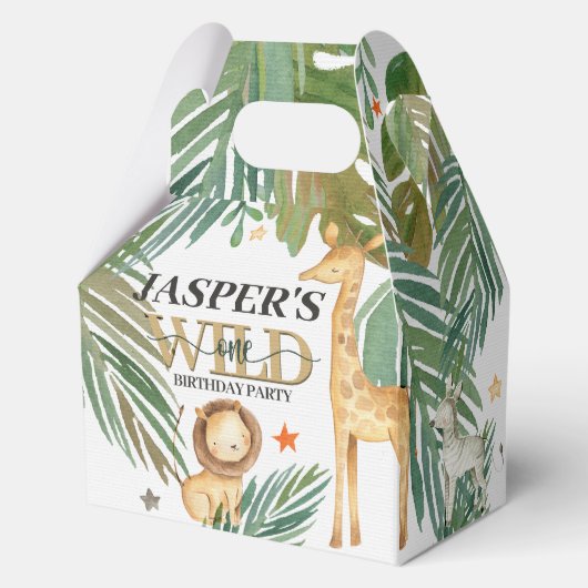 🎉🌿 Wild One Gold Green Birthday Favour Boxes Geschenkschachtel (Vorderseite)