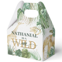 🌿🦁 Wild One Gold Green Birthday Favour Boxes
