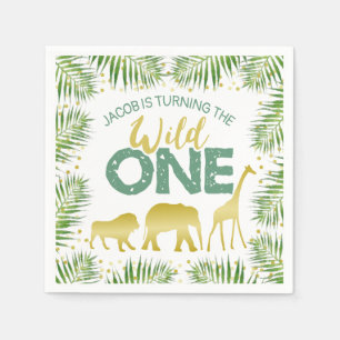 Wild One Gold & Green Safari Tiere 1. Geburtstag Serviette