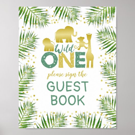 Wild One Gold Safari Baby Shower Guest Book Sign Poster (Vorne)
