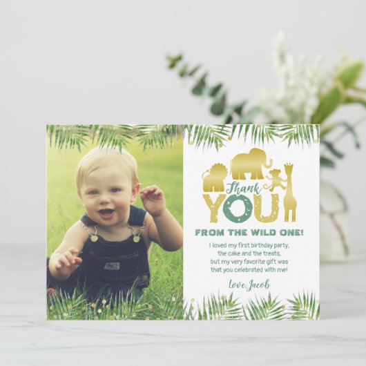 Wild One Gold Safari Foto Danke Karte (Stehend Vorderseite)