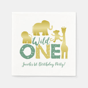 Wild One Gold Safari Tiere 1. Geburtstag Serviette