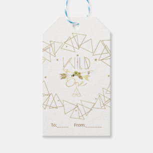 WILD ONE Gold & White Boho 1. Geburtstag JEDER FAR Geschenkanhänger