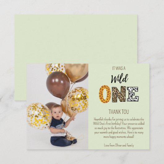 Wild One Green Foto Skript Dankeskarte (Vorne/Hinten)