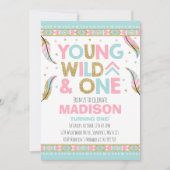 Wild One Invasion Boho Feather Wild ein Party Einladung (Vorderseite)