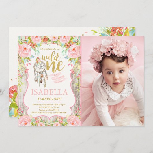 Wild One Invitation Girl Boho Dreamcatcher Party Einladung (Vorne/Hinten)