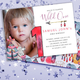 Wild One-Junge erstes FOTO-Party zum Geburtstag Einladung