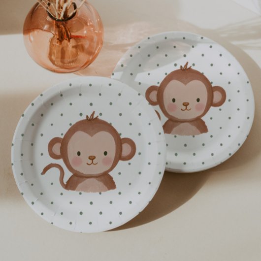 Wild One Jungen Safari-Affe Punkte Pappteller