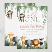Wild One Jungle 1st Birthday Einladung (Vorne/Hinten)