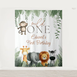 Wild One Jungle 1st Birthday Photo Backdrop Wandteppich