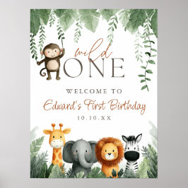 Wild One Jungle 1st Birthday Welcome Sign Poster