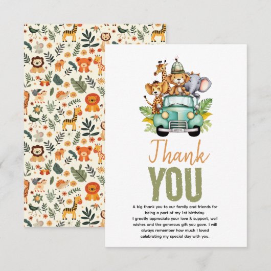 Wild One Jungle Adventure 1. Geburtstag Dankeskarte (Vorne/Hinten)
