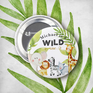 Wild One Jungle Animal zum Geburtstag Button