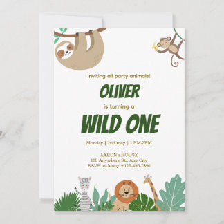 Wild One Jungle Animals Birthday Party Design Feiertagskarte