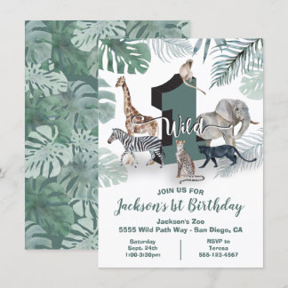 Wild One Jungle Animals Geburtstagsparty Einladung