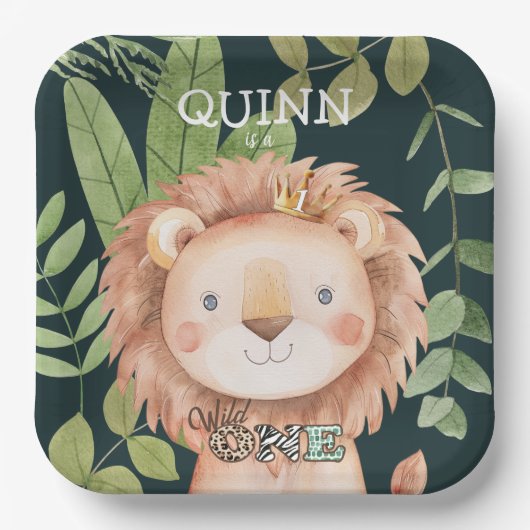 Wild One Jungle Animals Safari 1. Geburtstag Pappteller (Vorderseite)