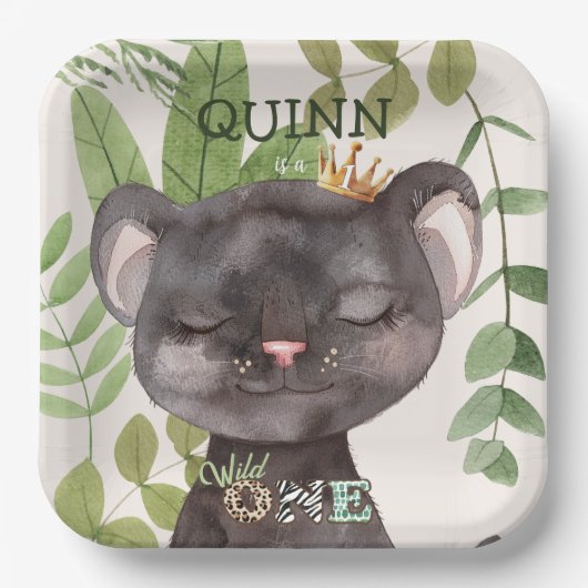 Wild One Jungle Animals Safari 1. Geburtstag Pappteller (Vorderseite)