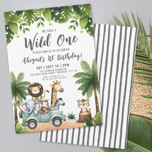 Wild One Jungle Animals Safari 1. Geburtstag Party Einladung