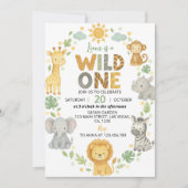 Wild One Jungle Animals Safari 1st Birthday Einladung (Vorderseite)