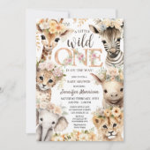 Wild One Jungle Animals Safari Baby Shower Einladung (Vorderseite)
