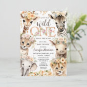 Wild One Jungle Animals Safari Baby Shower Einladung (Stehend Vorderseite)