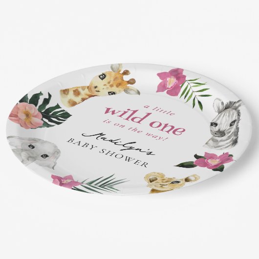 Wild One Jungle Baby Dusche Pappteller (Schrägansicht)