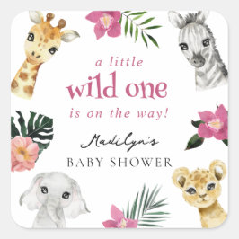 Wild One Jungle Baby Dusche Quadratischer Aufkleber