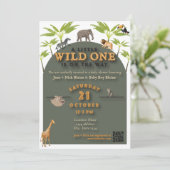 "Wild One" Jungle Baby Shower Invitation (v2) Einladung (Stehend Vorderseite)