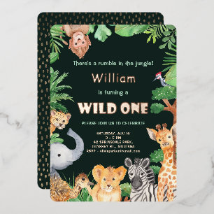 Wild One Jungle Boy Erster Geburtstag Rose Gold Fo Folieneinladung