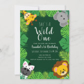 Wild One Jungle Critters Kindergeburtstag Einladung (Vorderseite)