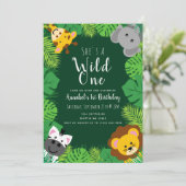 Wild One Jungle Critters Kindergeburtstag Einladung (Stehend Vorderseite)