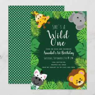 Wild One Jungle Critters Kindergeburtstag Einladung