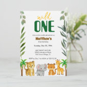 Wild One Jungle First Birthday Invitation Einladung (Stehend Vorderseite)